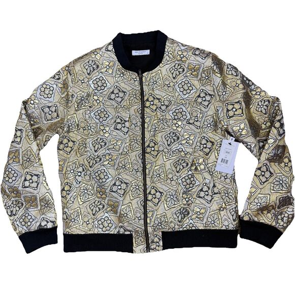 NWT Equipment Abbot Gold Metallic Jacquard Bomber Jacket Womens M - Picture 1 of 8